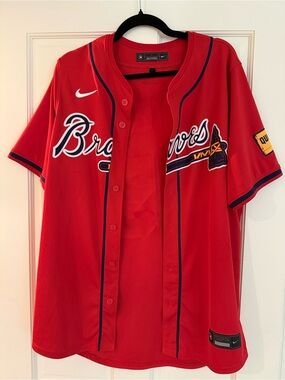 LG Red Atlanta Braves Style Baseball Jersey with Navy Trim